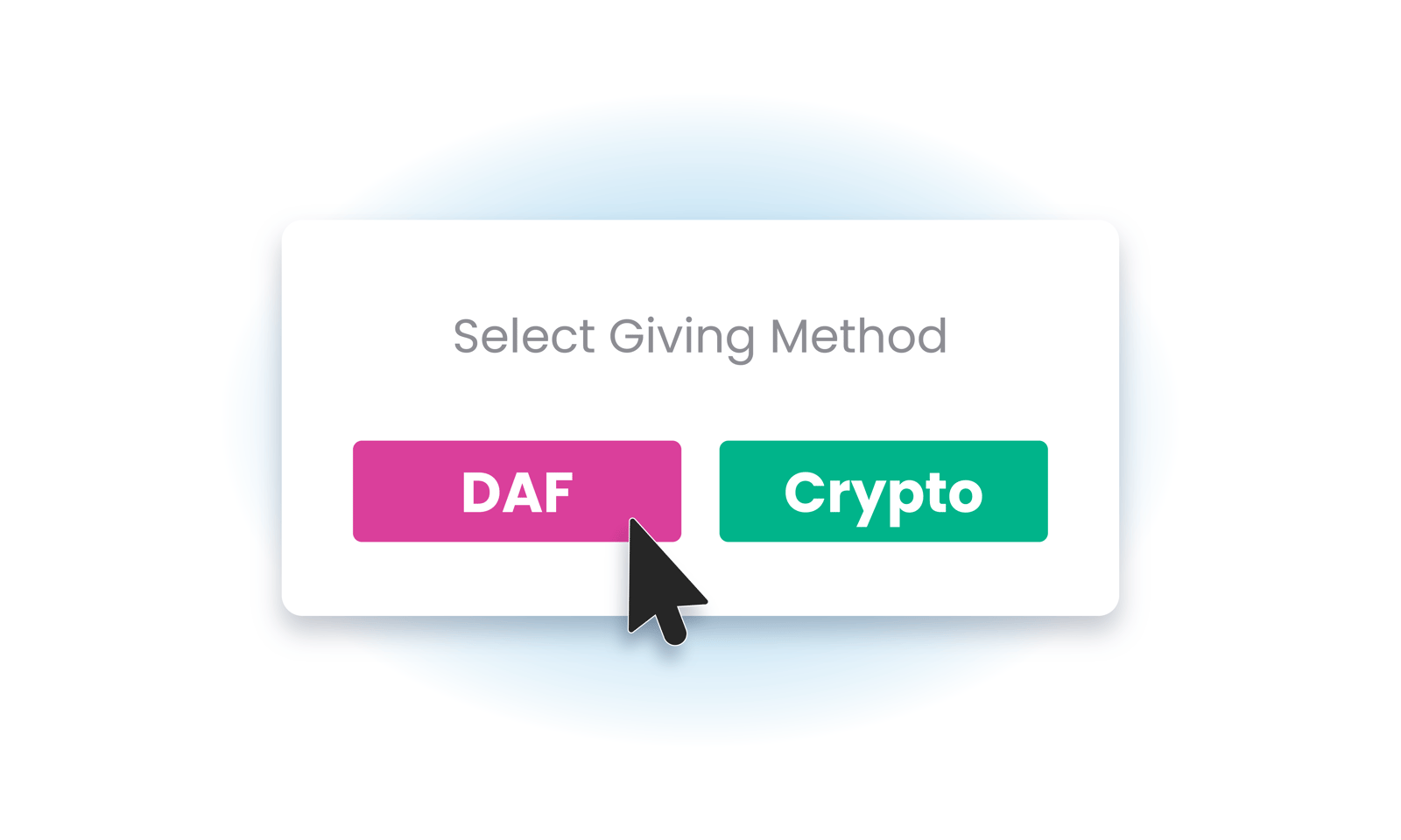 Select Giving Method step at checkout with DAF and Crypto buttons