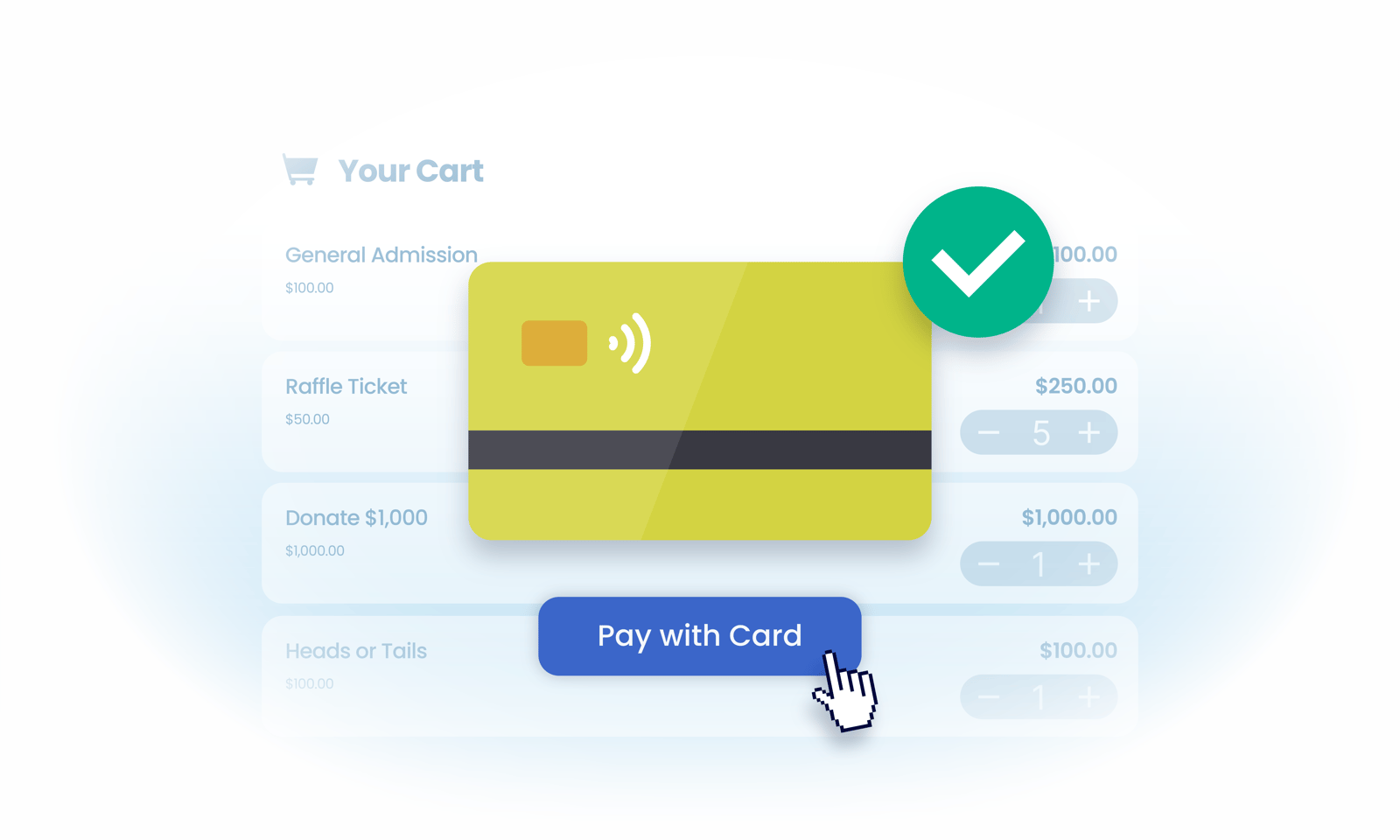 Mobile point-of-sale checkout with a card reader and a Pay with Card button